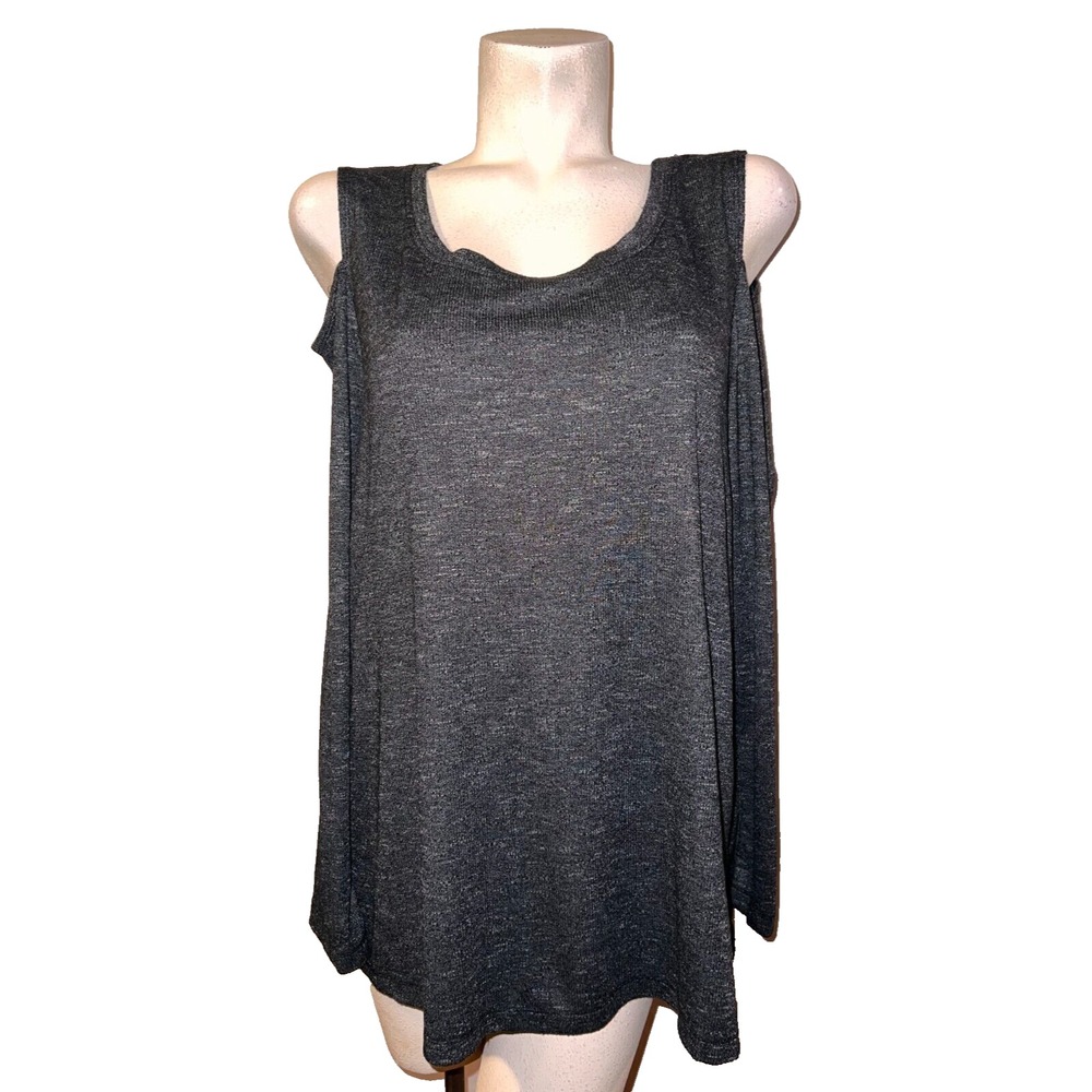 Matty M Cold Shoulder Long Sleeve Top Womens Plus Size XXL Heathered Grey Tunic